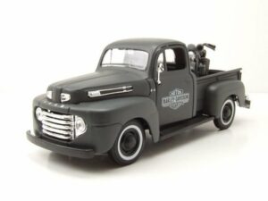 Maisto® Modellauto Ford F-1 US Army Pick Up 1948 grau + Harley Davidson WLA Flathead