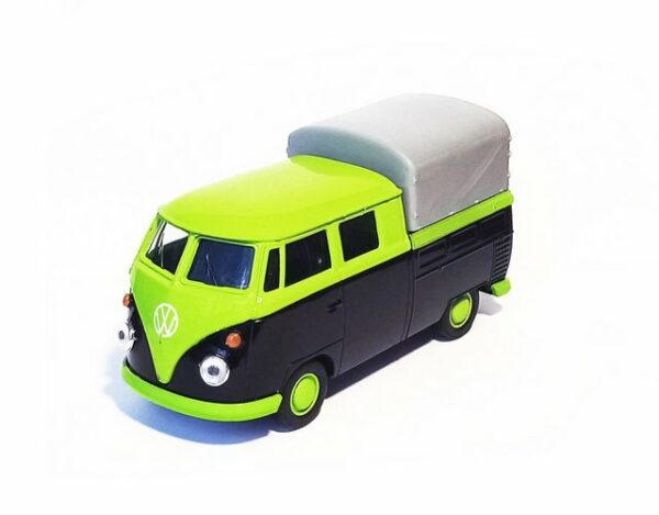 Welly Modellauto VOLKSWAGEN T1 Doppelkabine PICK UP VW Bulli Rückzug Modell Metall Modellbus Modellauto Spielzeugauto Kinder Geschenk 53 (Grün/Schwarz)