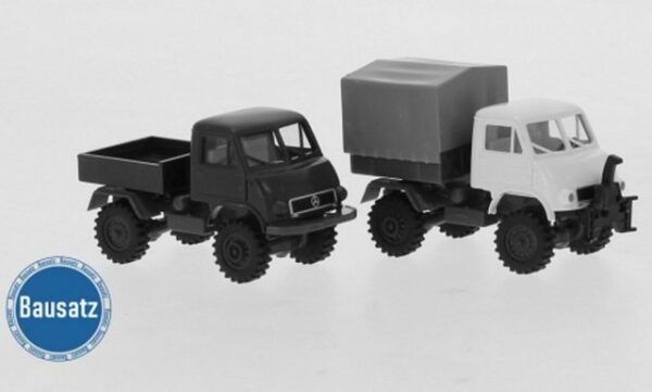 Brekina Modellauto Brekina H0 1/87 10218 Mercedes Unimog 402 Sortiment zum Bau von 2 Mode