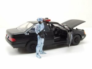JADA Modellauto Ford Taurus Police 1986 schwarz RoboCop mit Figur Modellauto 1:24