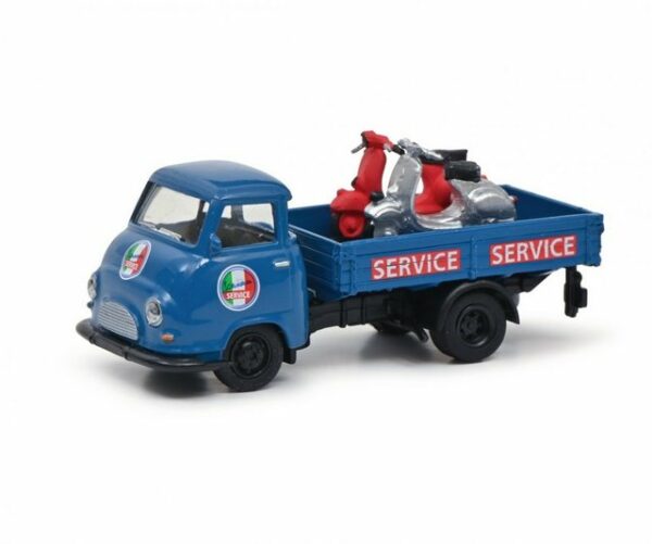 Schuco Modellauto Schuco 452661400 Hanomag Kurier mit Vespa blau 1:8