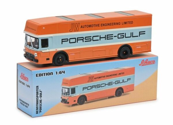 SIMBA Modellauto Sammlerauto Schuco Mercedes O317 Renntransporter Porsche Gulf - Modellauto 1:64 Solido