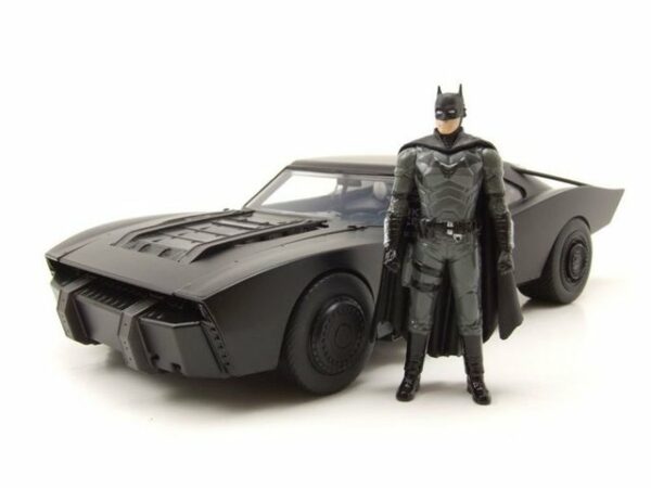 JADA Modellauto Batmobile The Batman 2022 schwarz mit Licht und Figur Modellauto 1:18